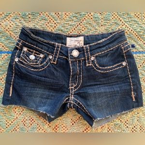 Denim shorts with embroidery and rhinestone details